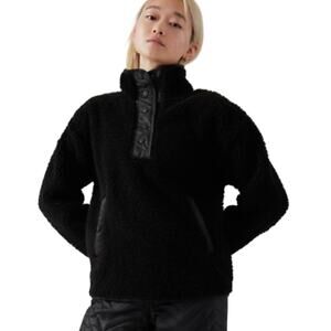 Athleta Cozy Sherpa Snap Sweatshirt Black XS 466888